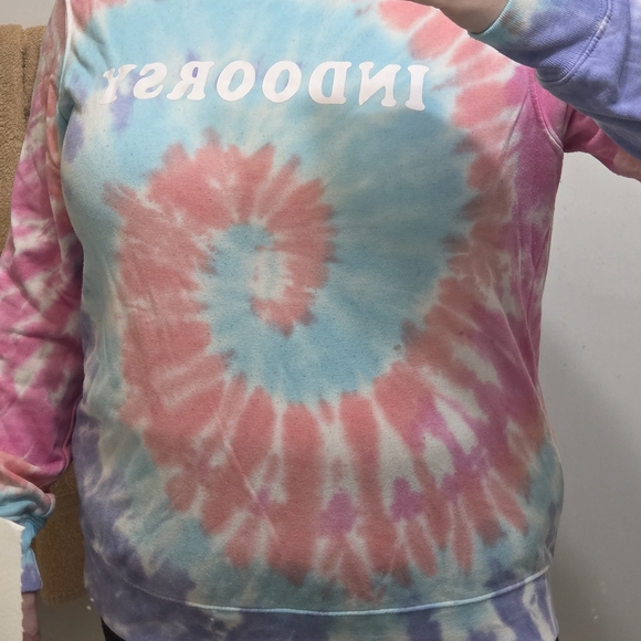 Modern Culture Tops - Tie-Dye Crewneck Sweatshirt in Pastel Blue & Pink - INDOORSY